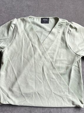 WEEK& Light Sage Green Wrap-Style Top -M